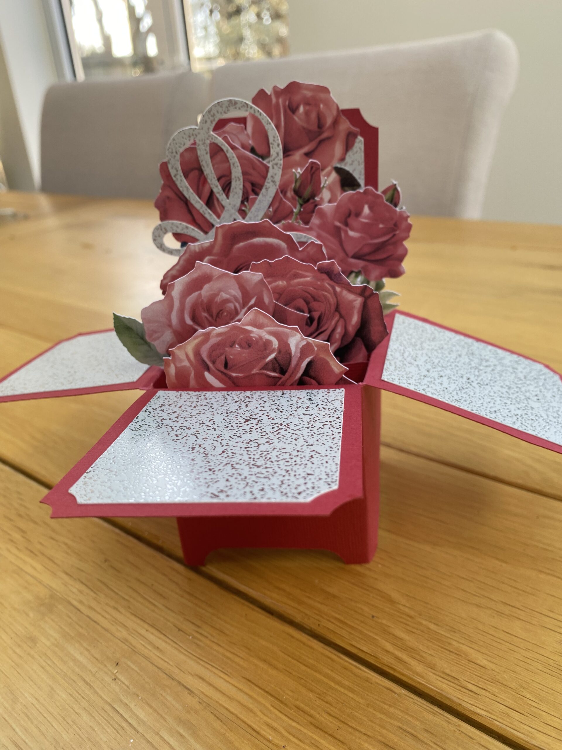 Red Roses Floral Box Card - By Katie Cards